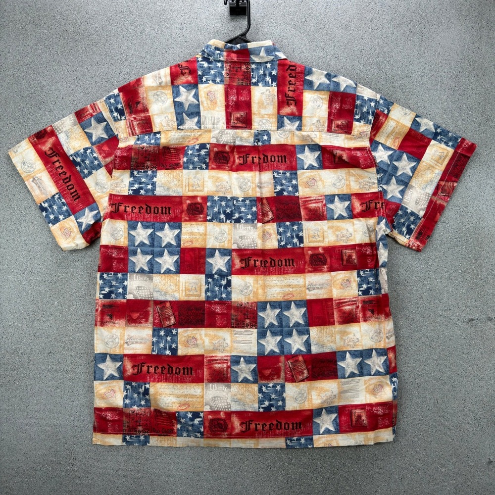 High Seas Trading Mens XXL Americana Freedom Patchwork Stars Stripes Shirt USA - Picture 4 of 9